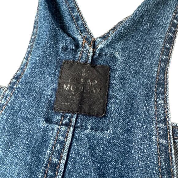 Cheap Monday Dungaree Carbon Blue Distressed Zippered Denim Jean Overalls SMALL - Picture 7 of 7
